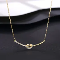 14K Yellow Gold Bowknot Semi Paved Pendant Necklace