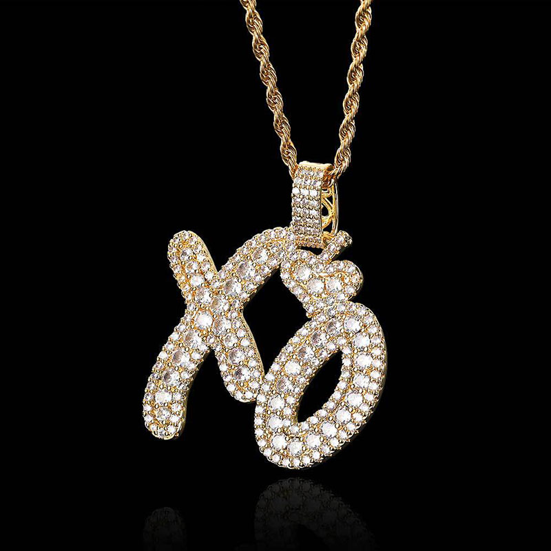 White Gold XO Pave Rhinestone Pendant Necklace