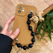 Cute Brown Bulldog Drop Proof Phone Case for iPhone13 12 11 Pro Max with Black Bracelet
