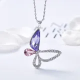 Sterling Silver Butterfly Gemstone Zirconia Diamonds Pendant Necklace