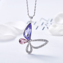 Sterling Silver Butterfly Gemstone Zirconia Diamonds Pendant Necklace