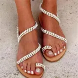 Women Bare Instep Pearl Flip-Flops Beach Leisure Sandalias