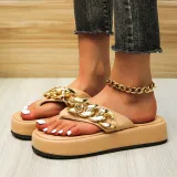 PU Durable Slides Pantshoes Paint Metal Flip-flops Platform Beach Slippers