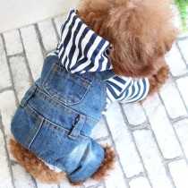 Pet Dog Cloth Blue Striped Shirt Denim Overall Suit Puppy Cloth