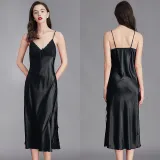 Women Sling Sleeveless Satin Silk Sleepwear V-Neck Maxi Dress Pajamas