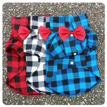 Pet Small Dog Lattice Bow Tie Shirt Puppy Cloth