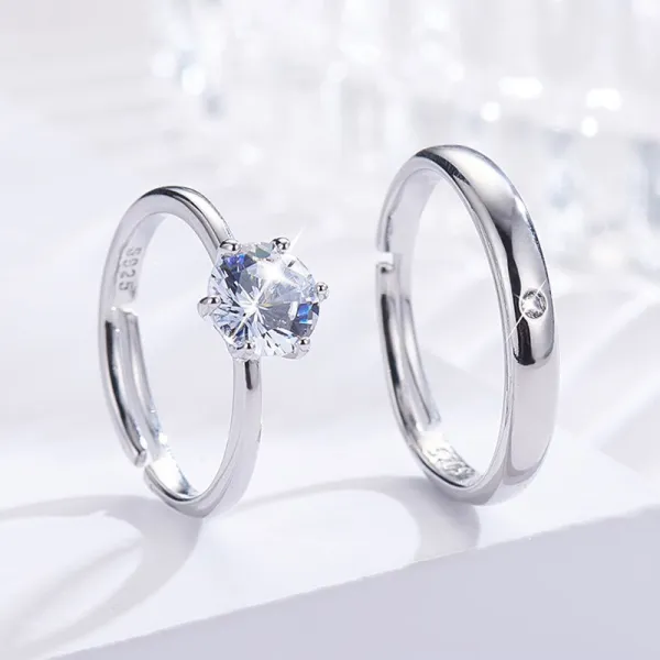 Couples Silver Zircon Hexagram Fashion Jewelry Inlaid Diamond Adjustable Size Women Ring
