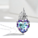 Sterling Silver Purple Heart Crystal Pendant Necklace