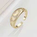 Silver Zircon Stars Moon Fashion Jewelry Inlaid Diamond Adjustable Size Women Ring