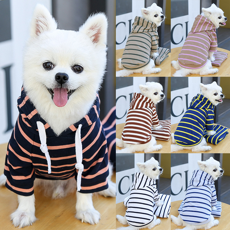Dog Hoodie Pet Sweatshirt Clothes Doggie Sweater Pajamas with Hat Striped Black