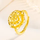 Golden Zircon Flowers Fashion Jewelry Inlaid Diamond Adjustable Size Women Ring