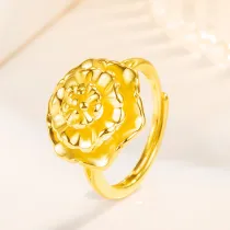 Golden Zircon Flowers Fashion Jewelry Inlaid Diamond Adjustable Size Women Ring