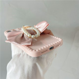 3D Bowknot Drop Proof Phone Case for iPhone13 12 11 Pro Max with Pearl Chain