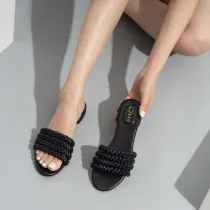 Women Weave Strap Open Toe Flat Sandal Slipper