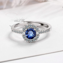Silver Zircon Blue Fashion Jewelry Inlaid Diamond Adjustable Size Women Ring