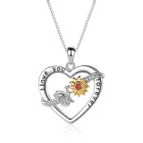 Sterling Silver Heart Sunflower Moissanite Diamonds Pendant Necklace