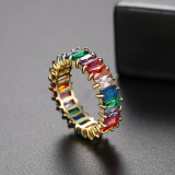 Hip-hop Sense Copper Inlaid Color Zircon Real Gold Electroplating Ring Women