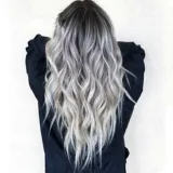 Women Synthetic Cosplay Wigs Long Gradient Silver Grey Wavy Hair Middle Parting Curly Wig