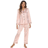 Women 2 Pieces Satin Silk Sleepwear Long Sleeve Sriped Shirts and Pants Pajamas Set