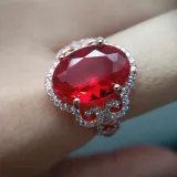 Red Crystal Drop Pendant Chain Jewelry Necklaces Women Rings Jewelry Sets