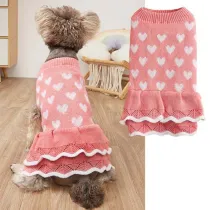 Pet Dog Cloth Love Heart Sweater Dress Dalily Outgoing Suit