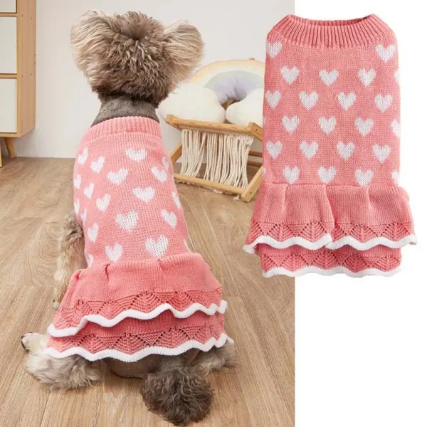 Pet Dog Cloth Love Heart Sweater Dress Dalily Outgoing Suit