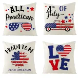 4PCS Home Cotton Decorative American Memorial Throw Pillow Case Cushion Covers For Sofa Couch Bed Chair