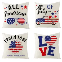 4PCS Home Cotton Decorative American Memorial Throw Pillow Case Cushion Covers For Sofa Couch Bed Chair