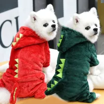 Pet Dog Clothes Cute Dinosaur Hoodie Flannel Sleepwear