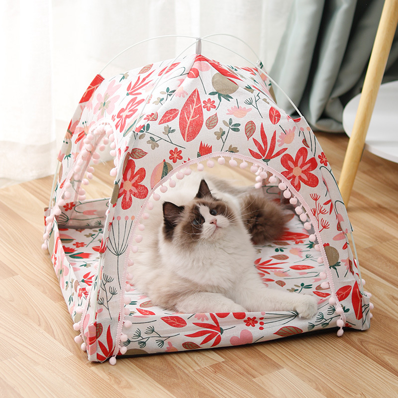 Flowers Geometric Detachable Washable Breathable Tent Dog Cat Pet Kennel