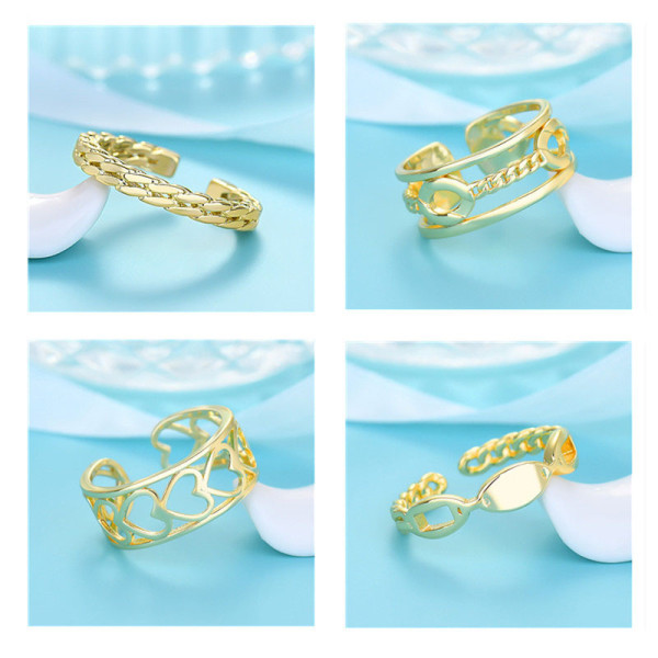 Silver Gold Zircon Chain Love Jewelry Inlaid Diamond Adjustable Size Women Ring