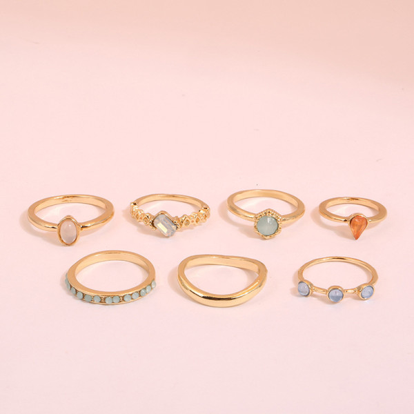 7 Pieces Fashion Jewelry Inlaid Diamond Women Ring