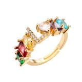 Golden Zircon 26 English Letters Fashion Jewelry Inlaid Diamond Adjustable Size Women Ring