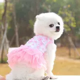 Pet Small Dog Poodle Sequin Mesh Laced Dress Puppy Cloth