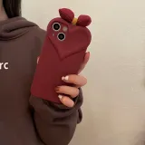 Wine Red Love Heart Drop Proof Phone Case for iPhone13 12 11 Pro Max with 3D Bowknot