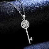 Sterling Silver Moissanite Diamond Key Pendant Necklace