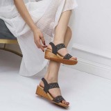 Women Hollow Out Strap Slingback Wedge Sandals