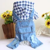 Pet Dog Cloth Blue Lattice Shirt Denim Overall Puppy Cloth