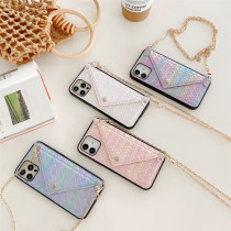 Braided Pattern Drop Proof Phone Case for iPhone13 12 11 Pro Max with Chain Type Crossbody Lanyard
