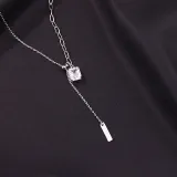 Square Diamond Tassel Necklace Female Versatile Niche Long Sterling Silver Pendant Clavicle Chain