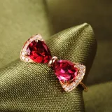 Red Zircon Bowknot Jewelry Inlaid Diamond Adjustable Size Women Ring