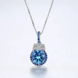 Sterling Silver Round Cut Solitaire Sapphire Pendant Necklace