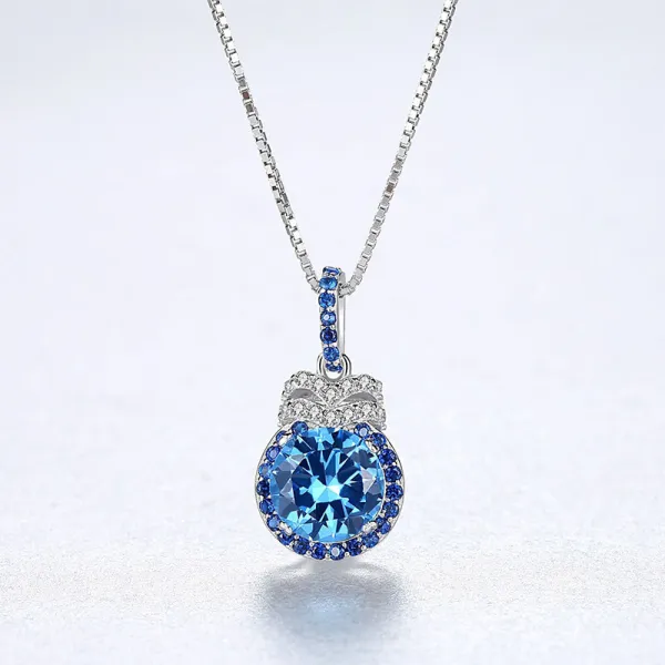 Sterling Silver Round Cut Solitaire Sapphire Pendant Necklace