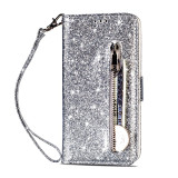 Glitter Powder Zip Leather Flap Wallet Drop Proof Phone Case for iPhone13 12 11 Pro Max