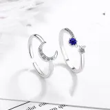 Silver Zircon Moon  Fashion Jewelry Inlaid Diamond Adjustable Size Women Ring
