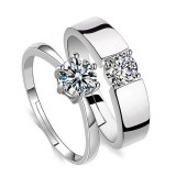 Couples Silver Zircon Hexagram Fashion Jewelry Inlaid Diamond Adjustable Size Women Ring