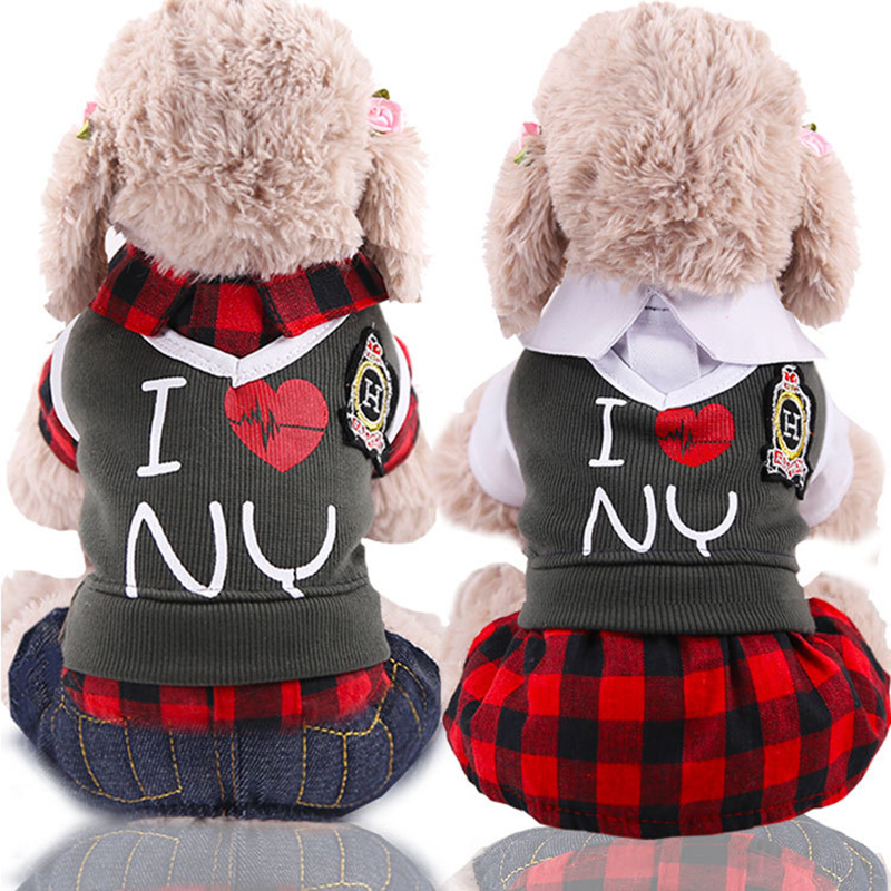 Pet Dog Clothes Lovers' Preppy Style Plaids Shirt Dress Puppy Matching Outfits
