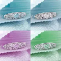 Silver Zircon Heart Of The Ocean Women Ring Band With Gift