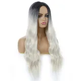 Women Long Wavy Hair Wigs Middle Parting Curly Wig