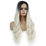 Women Long Wavy Hair Wigs Middle Parting Curly Wig